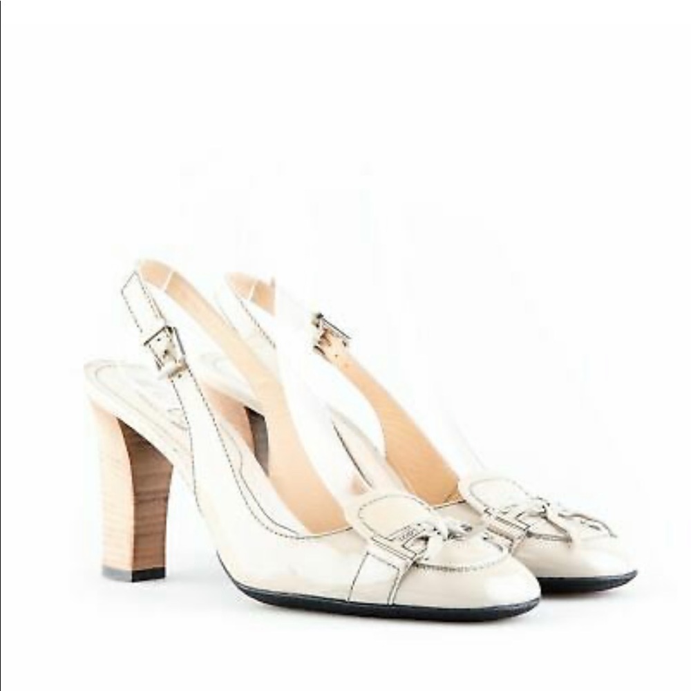 Tod’s patent leather sling backs